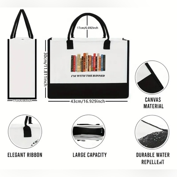 “I’m With the Banned” Banned Books Tote Bag - Picture 5 of 5